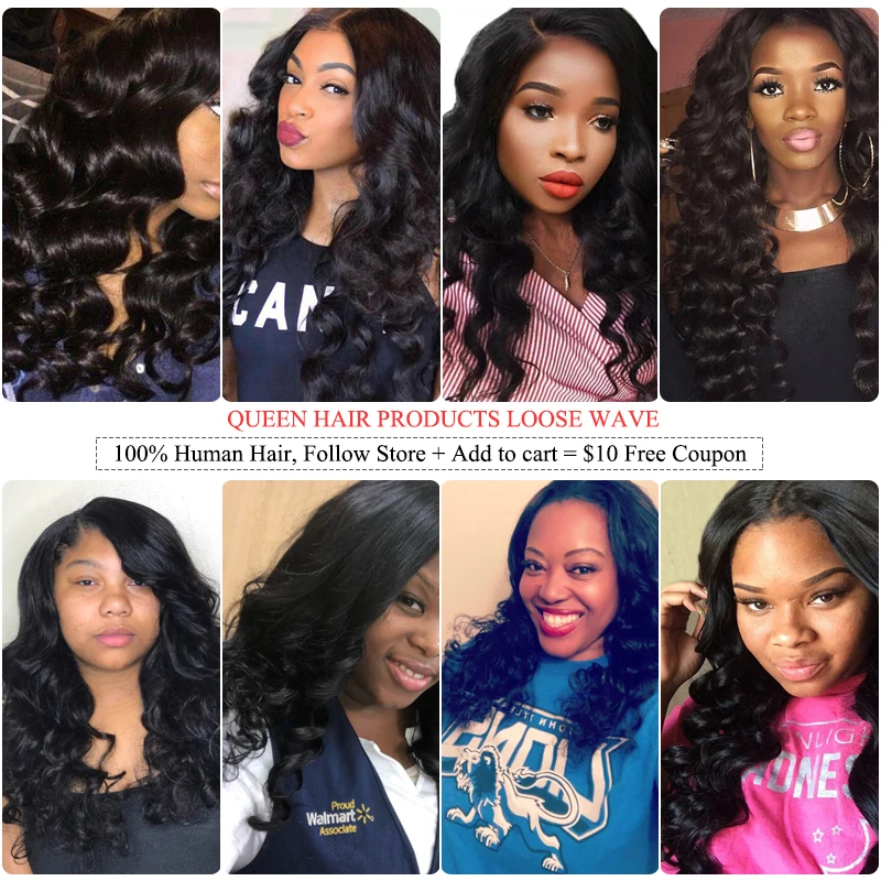 Queen Hair Official Store Top Quality Brazilian Loose Wave Bundles With Lace Closure 100% Virgin Human Raw Hair Natural Color