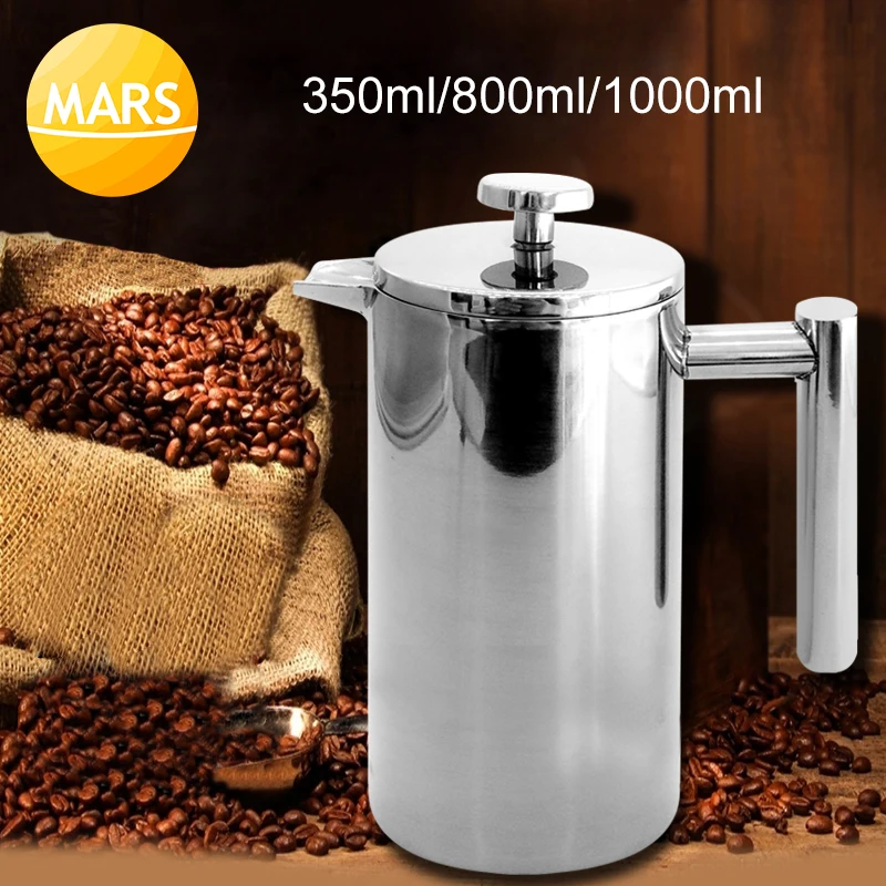 

French Press Coffee Maker Machine 350ml/800ml/1000ml Double Layers Stainless Steel Coffee Tea Maker Pot with Filter Baskets