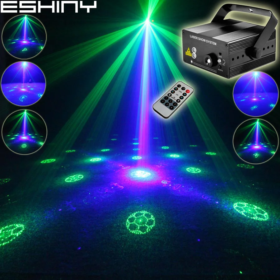 ESHINY Remote Mini Green Blue Laser 24 Xmas Patterns Projector Blue Led Bar DJ Dance Disco Family Party Stage Lights Show T195D3