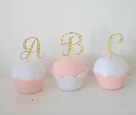

custom glitter Initial letters wedding birthday cupcake toppers valentine's day party decoration doughnut foodtoothpicks