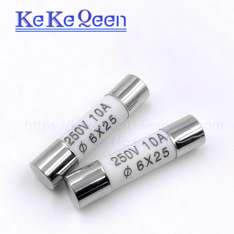 100PCS 6*25mm ceramic fuse 6*25 Ceramic insurance tube 6x25MM 0.5A 1A 2A 3A 5A 6A 7A 8A 10A 15A 20A 25A 250V RO57 fuse BS1362