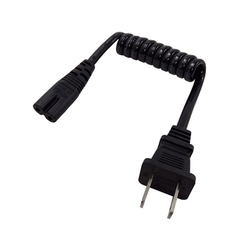 Retractable Power Cable JP US NEMA 1-15P 2PIN Plug to IEC320 C7 Female AC Short Portable Cord with PU Spring Stretch 10-30cm