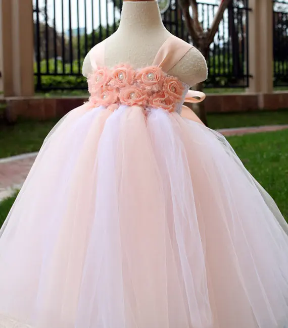 Flower Girl Dress Blush Peach and White Tutu Dress Baby Toddler Birthday Tulle Tutu Dress Peach Flower Girl Wedding Dress