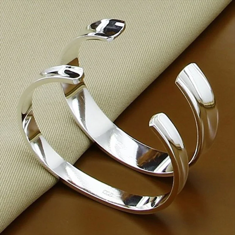 Aravant 925 Silver 2pcs Smooth Open Cuff Bracelets Bangles For Women Christmas Jewelry Set