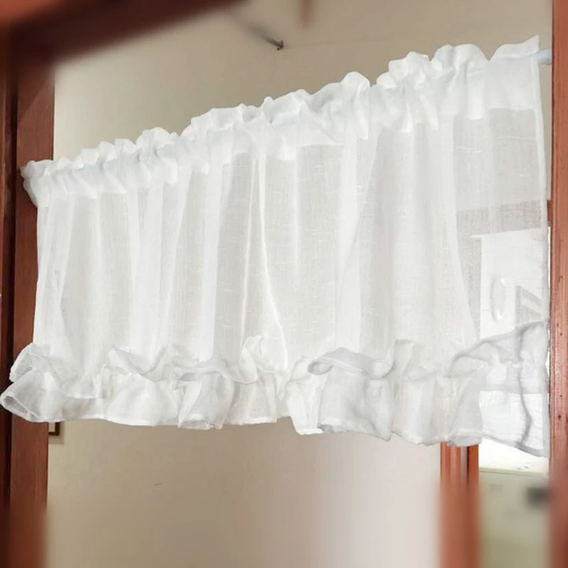 White Half Curtain Fashion Coffee Yarn Lotus Leaf Lace Pure Short Curtain for Bar Kitchen Cabinet Door Children's Room