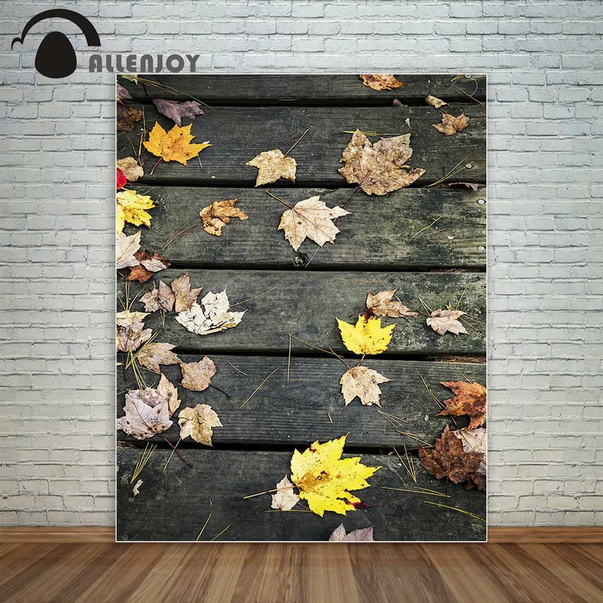 Allenjoy autumn fallen leaves in different colors on wooden floor a photo decorations for home photographic professional