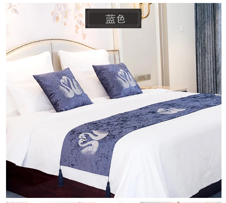 Fashion High Quality Velvet Bed Flag Swan Hot Drilling Hotel Cupboard Table Runner Decor Home Parlor mat Pillowcase