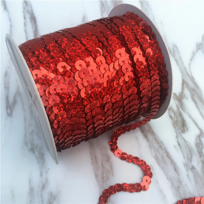 100yards/roll 6mm diameter flat Round PVC sequins Ribbon Paillettes sewing on trims for crafts, Women clothing Accessories