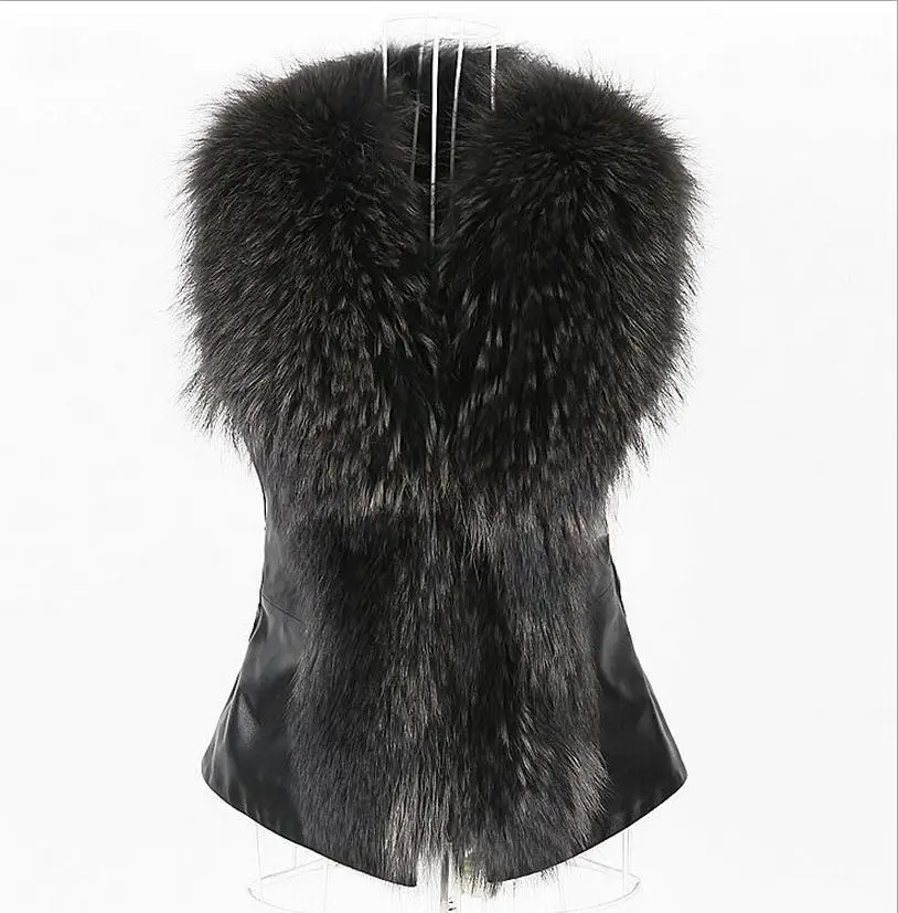 S-3XL fashion Women's winter faux fox fur Pu coat Full Pelt Fox Fur collar Sleeveless bow Vest Waistcoat w1994 free shipping