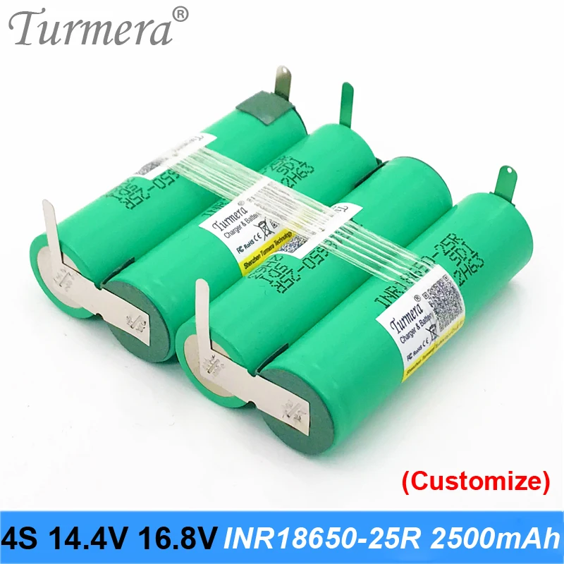 Turmera 3S 12.6V 4S 16.8V Battery Pack 18650 25R 2500mah 20A Corrente di Scarica per shura batteria cacciavite (personalizzazione) Ap23