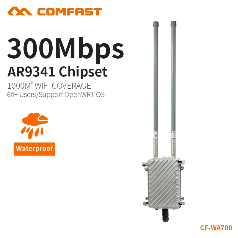 COMFAST-enrutador wifi para exteriores, dispositivo de cobertura WIFI de 300mbps, AP inalámbrico de 2,4 Ghz, a prueba de lluvia, punto de acceso