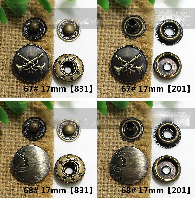 50sets/lot bronze color metal clothing snap button DIY leather craft bag decorative accessories