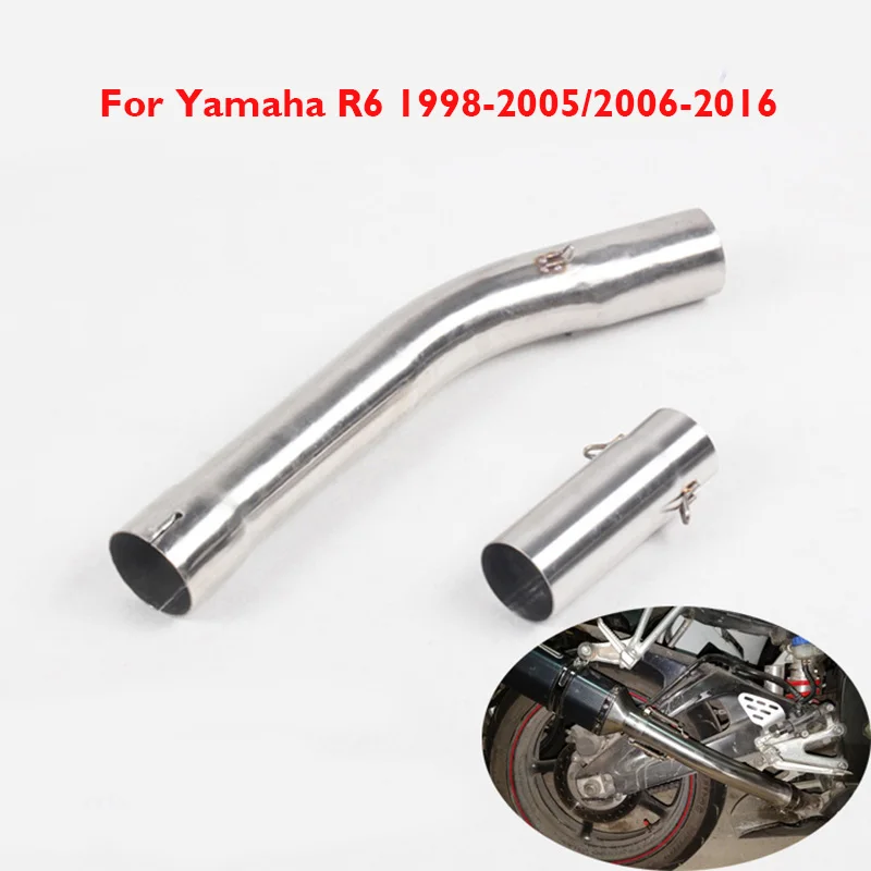 Slip on YZF R6 Motorcycle Exhaust Middle Connect Pipe Mid Linking Pipe Stainless Steel Tube for Yamaha R6 1998-2005/2006-2016