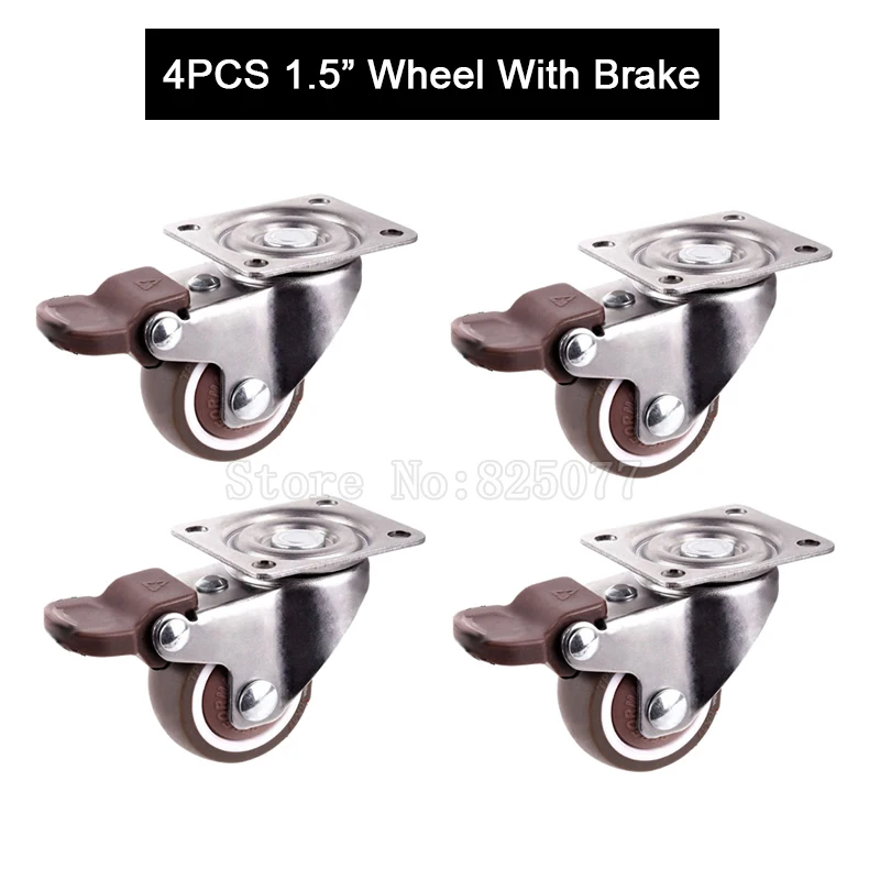 

Brand New 4PCS 1.5'' Universal Swivel Wheels Castors Rubber Super Mute Furniture Casters w Brake Max Loading 75KG/4PCS