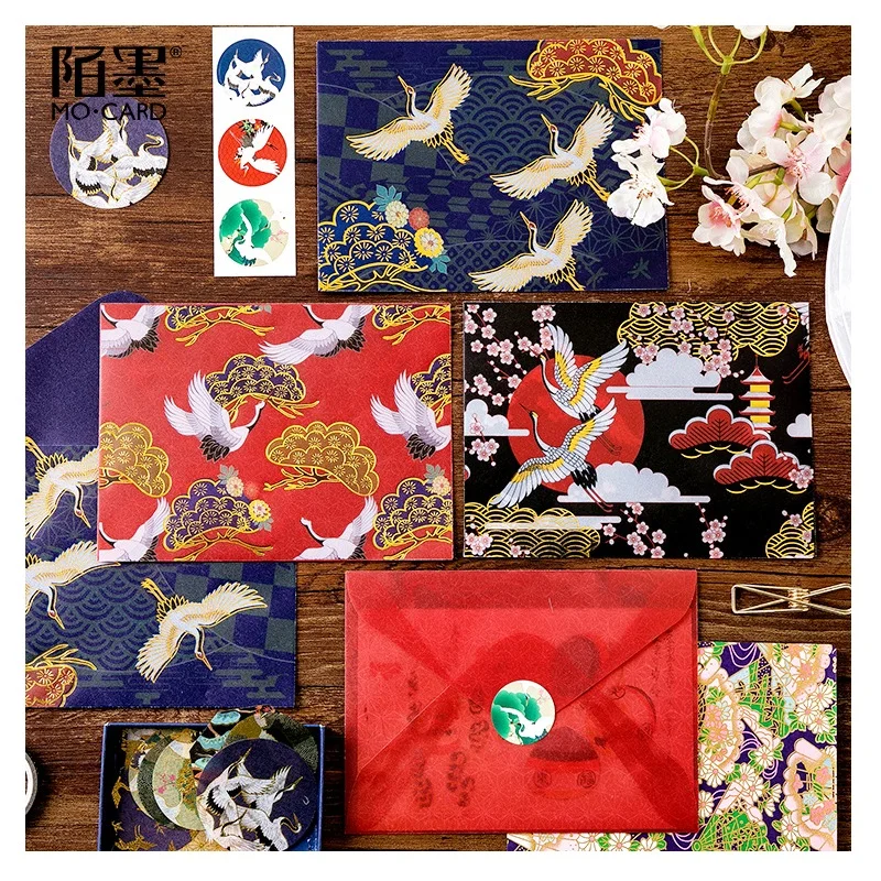 3*Envelope+3*Sealing Sticker Bronzing Sulphuric Acid Paper Craft Paper Envelope Japanese Style Envelope