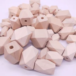 DIY Wooden Beads Long Octagon Geometric Irregular Square Polygon Wooden Loose Spacer Beads Natural Color Eco-friendly Wood Beads