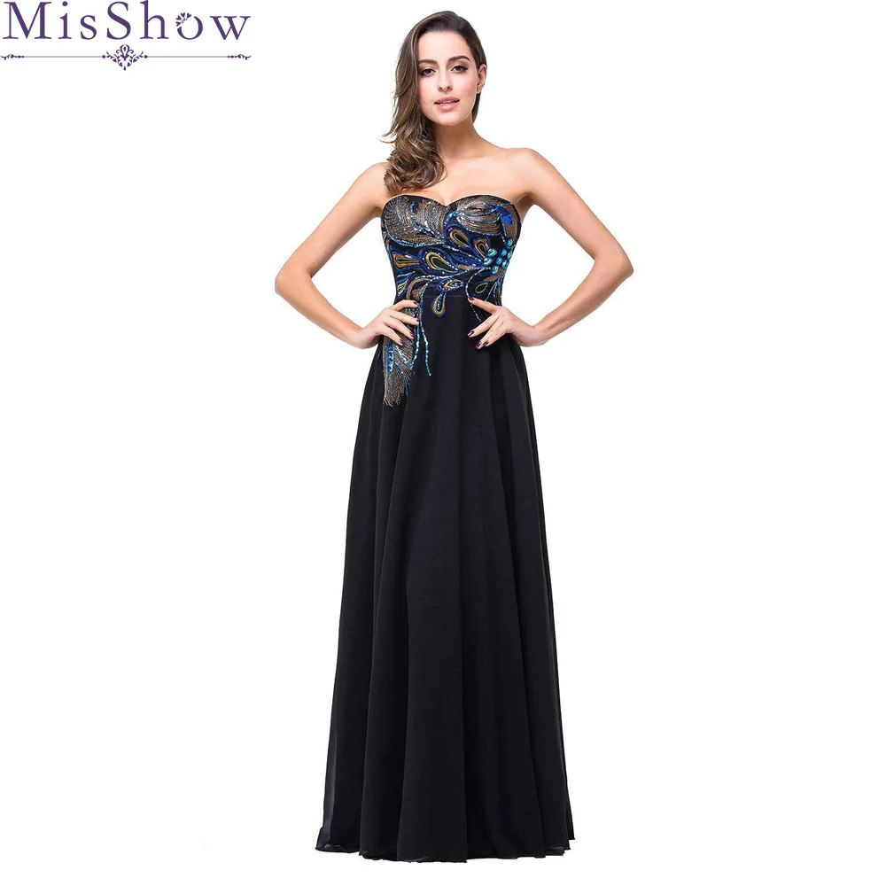 

New Chiffon Embroidery Peacock Masquerade Formal Long Evening Prom Gowns Dress Strapless formal party a line Prom dresses