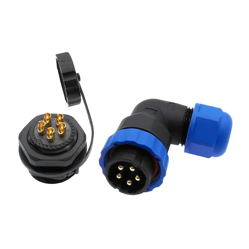 SP20 90 degree elbow waterproof connector 2pin 3/4/5/6/7/8/9/10/12/14Pin IP68 Industrial power angle connectors