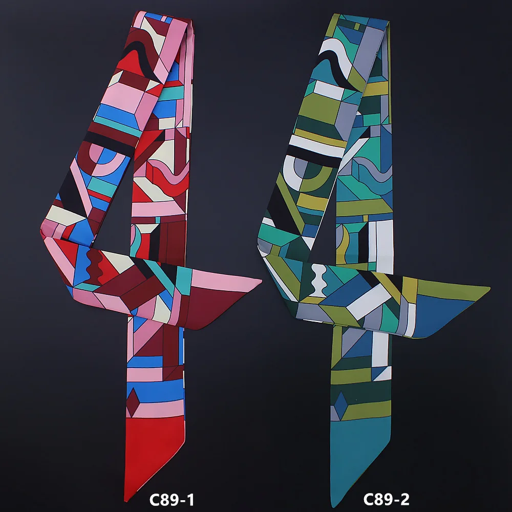 2023 New Luxury Brand Foulard Women Silk Scarf Fashion Geometric Plaid Head Scarf For Women Bag Becoration Scarves Silk Tie