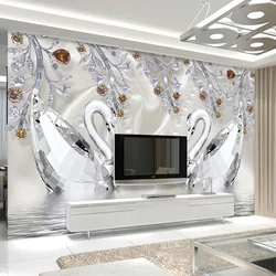 3D Stereo Crystal Diamond Swan Lake Foto Wallpaper, mural romântico, estilo europeu, belas jóias, TV fundo, Wall Decor, 3 D