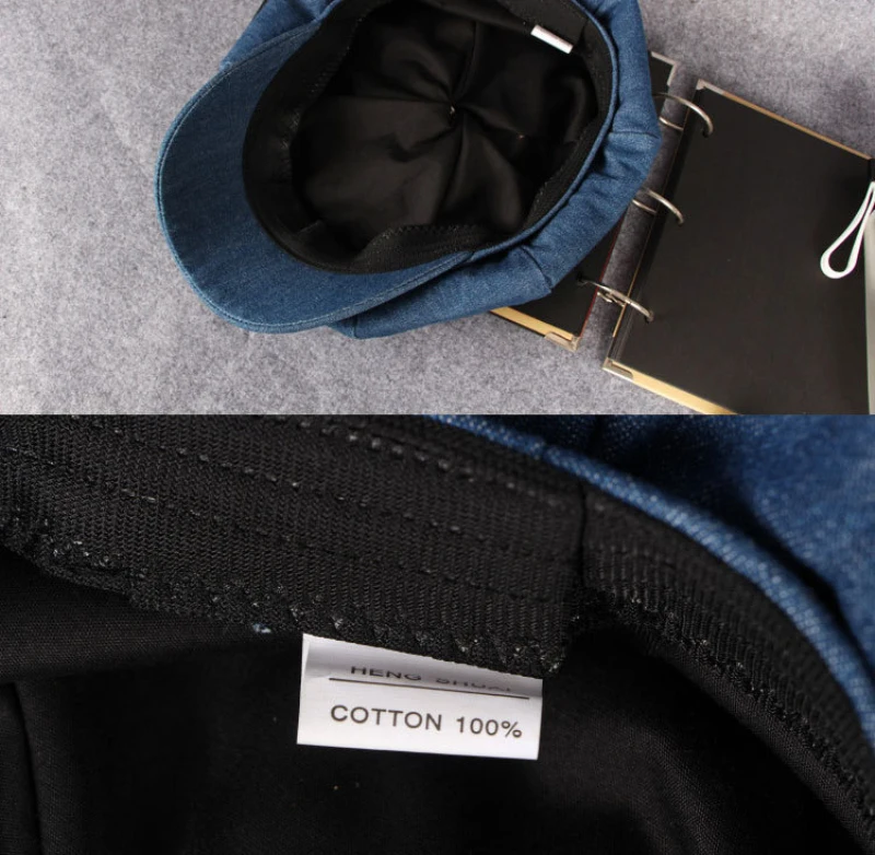 HT1618 Westlichen Stil Männer Frauen Kappen Hüte Casual Solide Denim Flache Kappen Maler Künstler Achteckige Baskenmütze Kappen Retro Berets – Detail 12