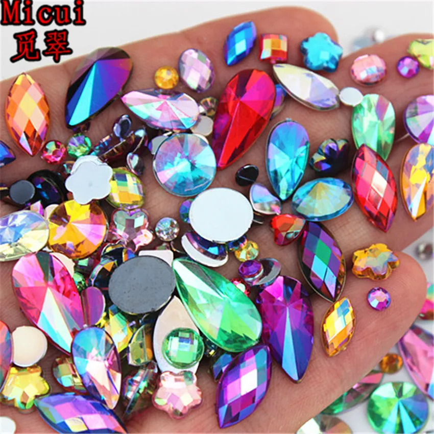 

18g About 300pcs Mixed Shape Sizes AB Acrylic Rhinestones 3D Nail Art Rhinestones Non Hotfix Flatback Stones Decorations MC4000