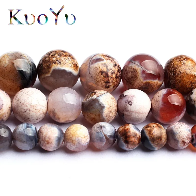 Dark Brown Fire Dragon Agates Natural Stone Beads Round Loose Spacer Bead For Jewelry Making DIY Bracelet 15\'\'Strand 6/8/10mm