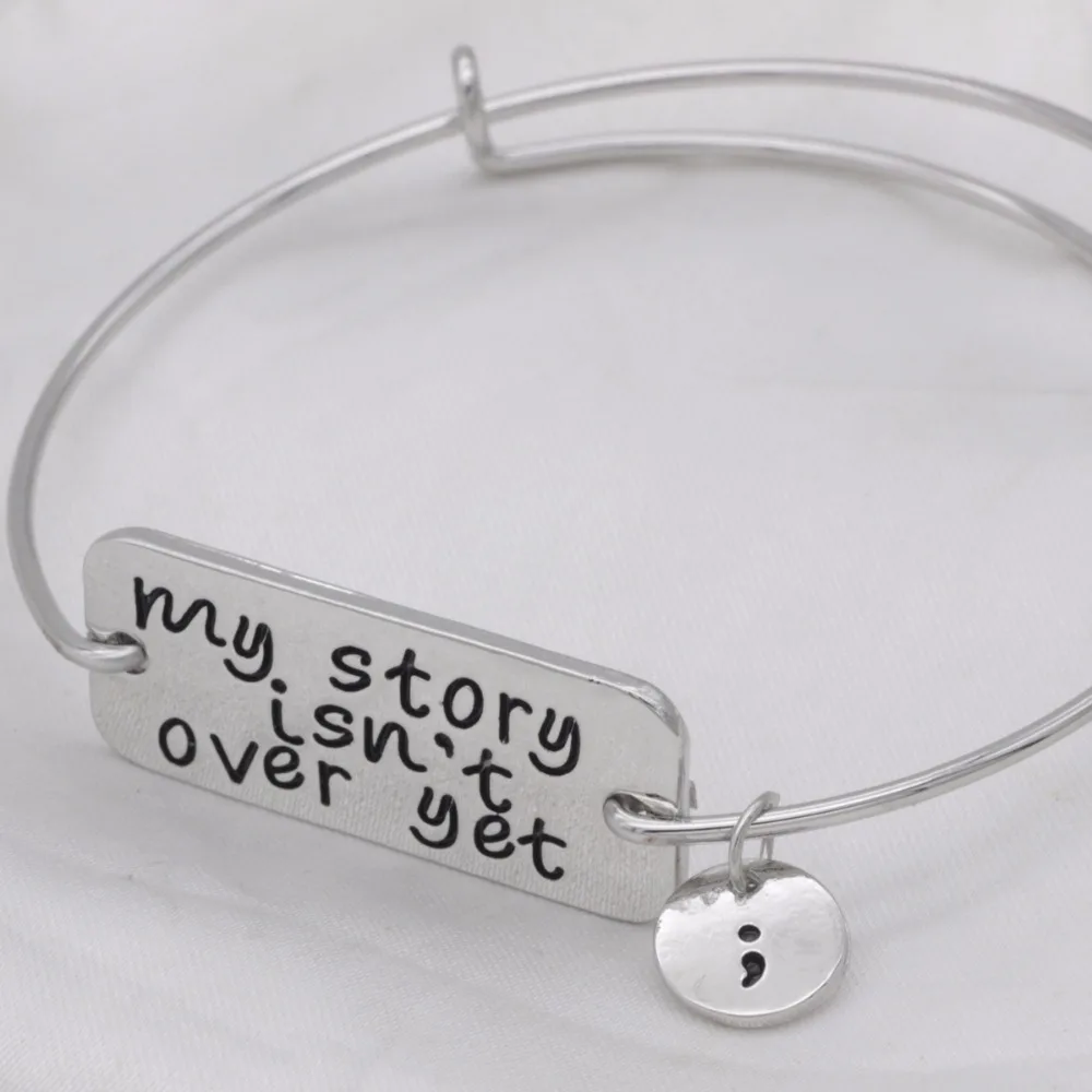 Adjustable bangle Fashion bracelet inspirational jewelry high quality my story isn't over yet semicolon bracelet jewelry B129 view 2