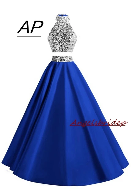 ANGELSBRIDEP 2 Piece Prom Dresses Celebrity Gowns Halter Off-Shoulder Gipssy Hippie A-Line Dress Formal Gowns Custom Made