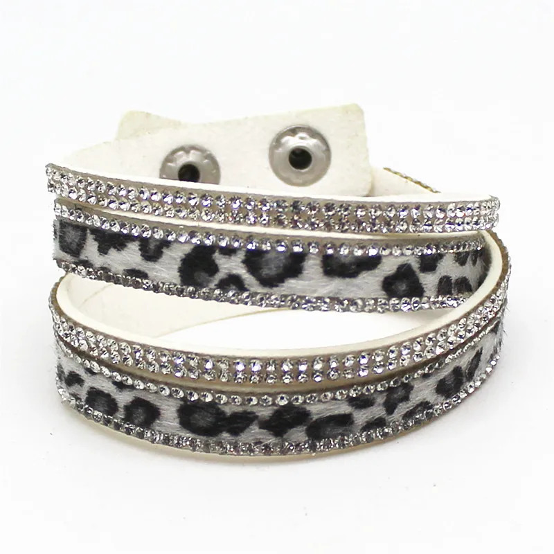 Hot 2024 Fashion Rhinestone Leather Wrap Bracelet Crystal Multilayer Leopard Grain Bracelets bangles for Women