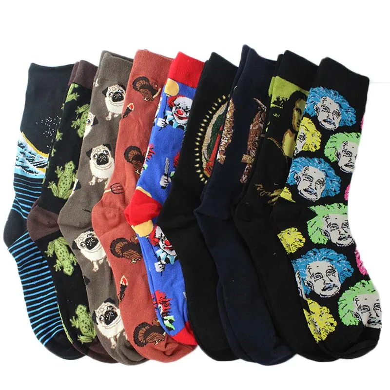 Gelukkig Cool Harajuku Crew Heren Sokken Hip Hop Straat Big Size Grappige Sokken Mannen Skateboard Schilderen Calcetines Homme Divertidos Sox