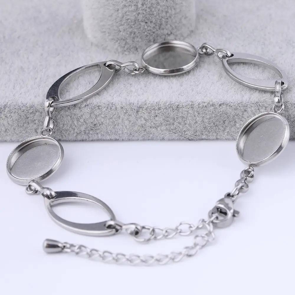 5pcs Stainless Steel Cabochon Bracelet Base Settings 12mm cameo bezel blank trays for bracelets bangle making diy jewelry making