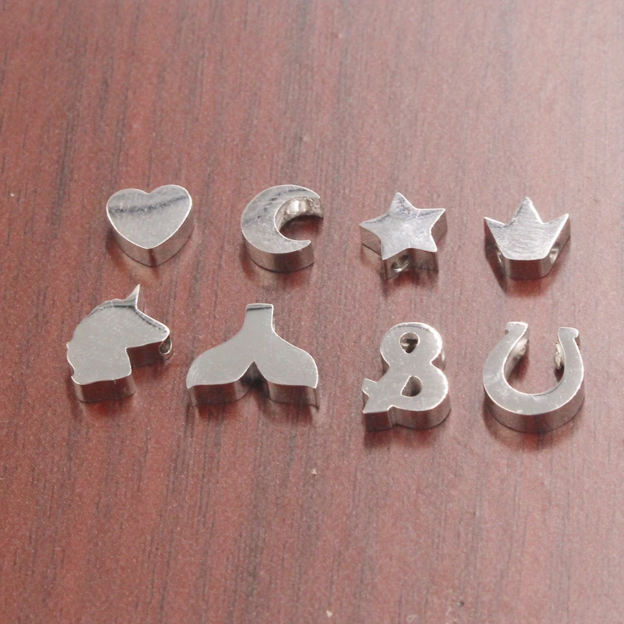 

1.8mm Hole Stainless Steel Moon Mermaid Fishtail Star Heart Crown Horseshoe Unicorn Bead Charm mirror polished wholesale 30pcs