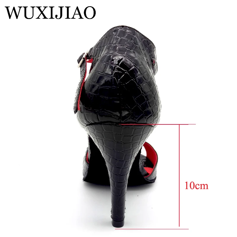 WUXIJIAO 2018 New Red Black Crocodile texture PU Women\'s Latin Dance Shoes High Heel Shoes Sandals Salsa Party Performance shoes