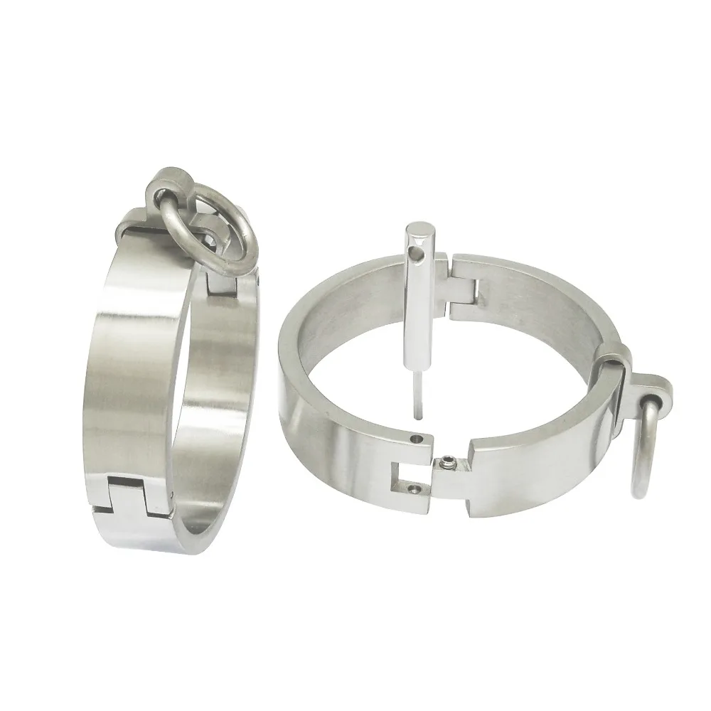 Brushed stainless steel lockable slave wrist and ankle cuffs bangle bracelet with removable O ring