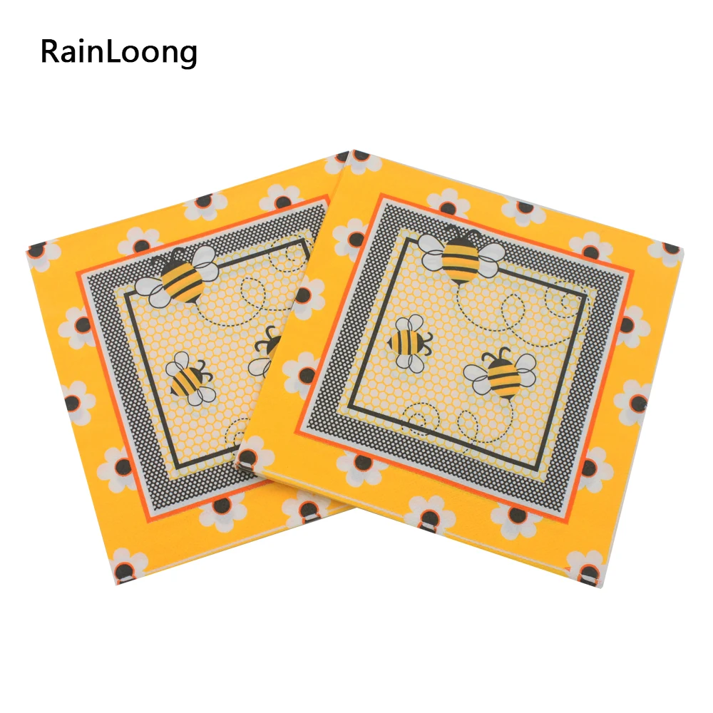 [RainLoong] Bee Paper Napkin Event & Party Insect Tissue Printed Napkin Supply Decoration Paper 33cm*33cm 1 pack (20pcs/pack)