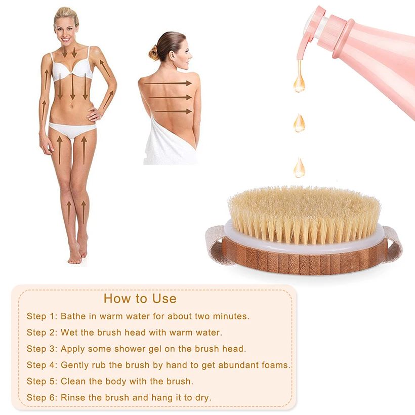 1 Pcs Natuurlijke Borstel Houten Haren Body Bamboe Ronde Massage Bad Borstel Droog Borstelen Body Brush Peeling Huid-27