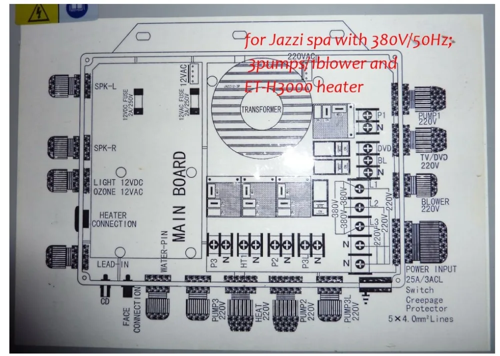 ホットタブコントローラパックフィットJAZZI2-3P jazzi 3ポンプスパ+ h3000 + 12vdcライト