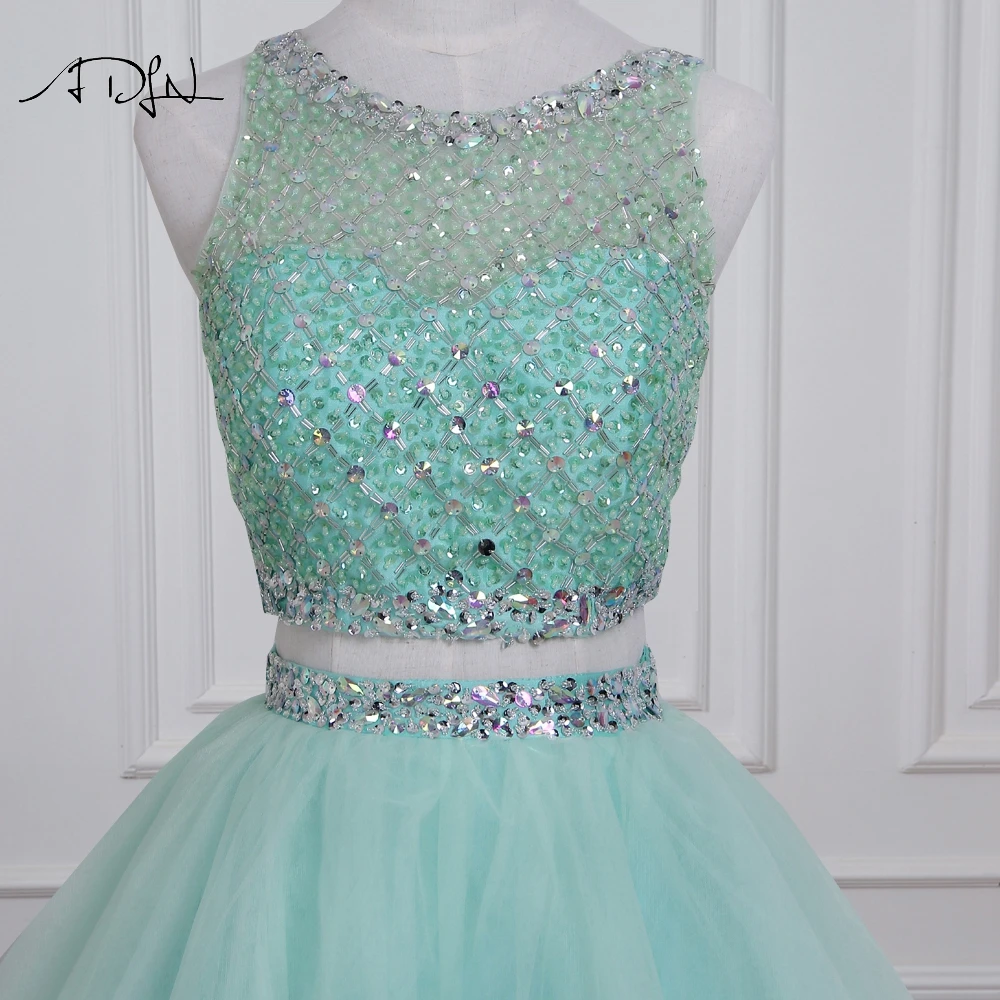 ADLN Foto Real Verde da Hortelã Vestidos Quinceanera 2017 Lindo Frisado Cristal Lantejoulas Duas Peças Vestido de Baile Doce 16 Vestido