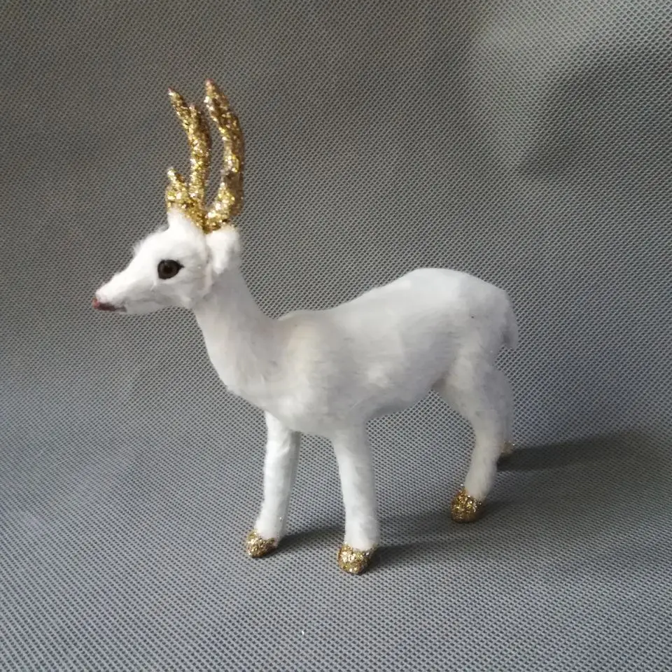 real life toy about 14x16cm white reindeer model polyethylene&furs deer model home decoration props ,model gift d0187