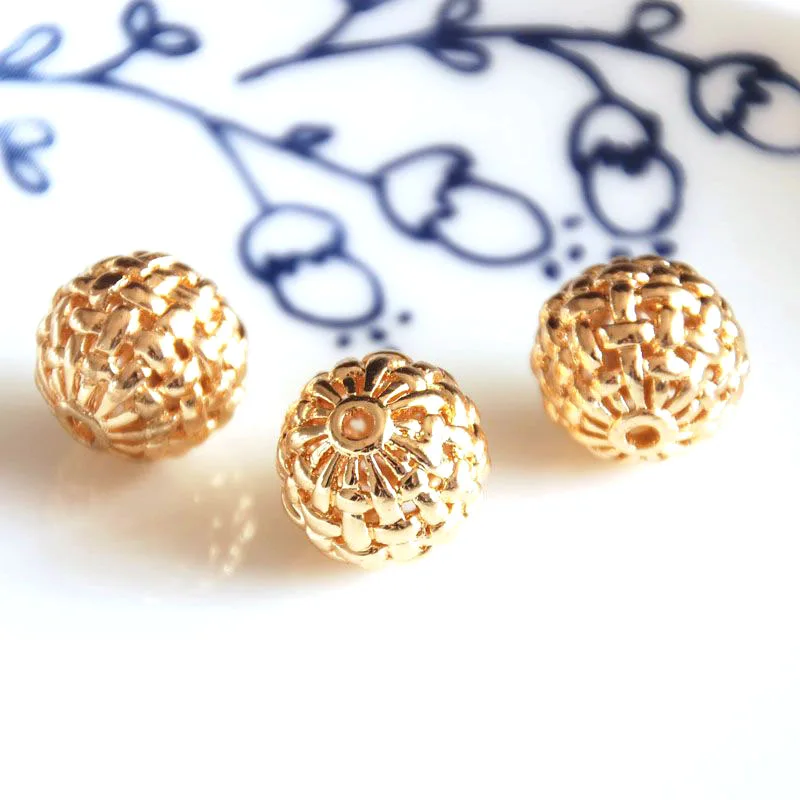 knit balls 2 pcs/lot gold color hollow balls golden loose jewelry making DIY for women