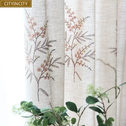 CITYINCITY faux linen curtain Modern Decor Embroidered Curtains For Bedroom Home drape for Living room Window Customized