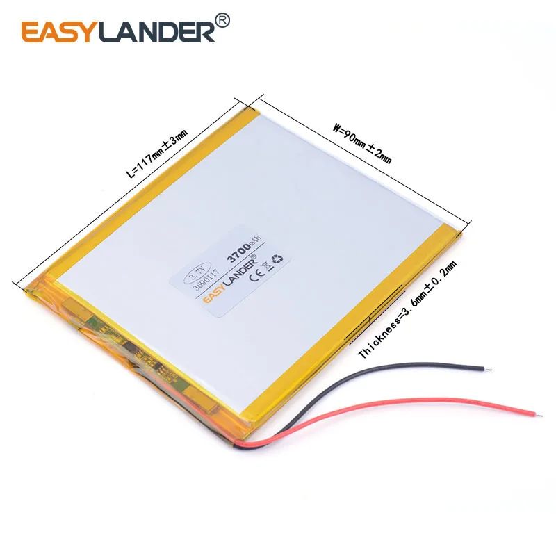 10pcs /Lot 3.7 V 3690117 3700mah lithium Li ion polymer rechargeable battery Tablet Pc DIY Power mobile Power bank PAD DVD