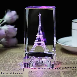 Hot Eiffel Tower 3D Laser Etched Crystal Tower Engraving Figure Jellyfish Paperweight Led Night Stand Home Decor