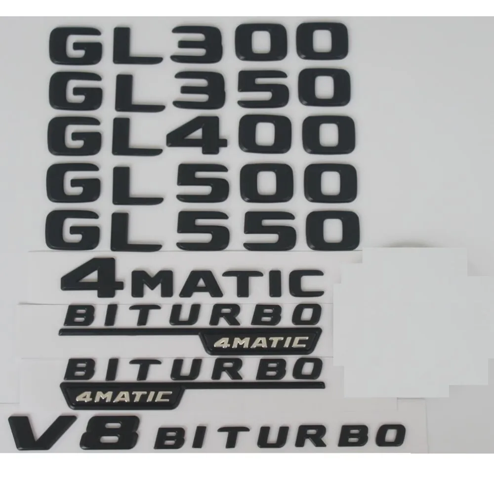 Matte Black Trunk Letters Badges Emblems for Mercedes Benz GL300 GL350 GL400 GL500 GL550 V8 BITURBO 4MATIC