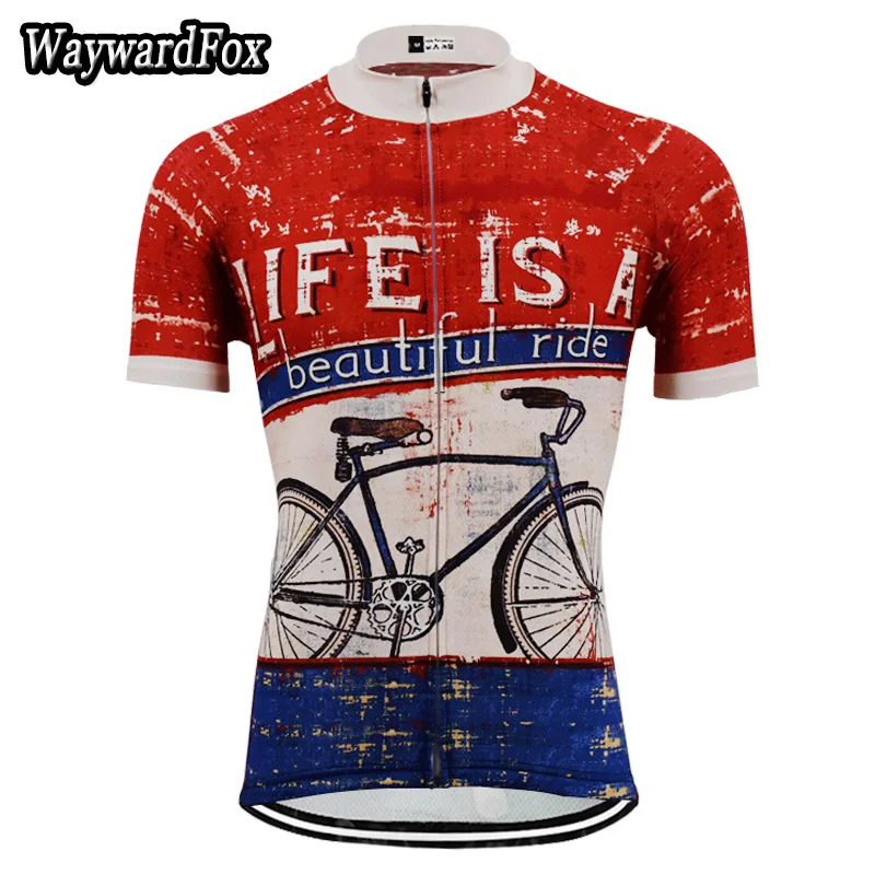 NEW Summer bike Jersey Vintage Red / dark blue Cycling Jersey Men's Cycling Clothing Team Riding wear Bicycle Sports Shirt