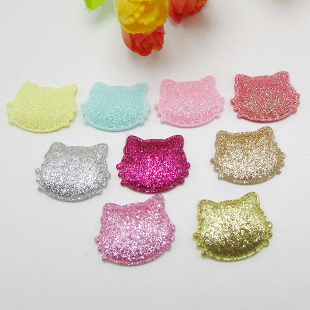 200pcs/lot glitter cartoon cat padded applique sticker for headwear hairbands dress ornament DIY accessories wholesale