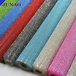 JUNAO 24*40 centimetri di Scintillio Chiaro Rhinestone di Vetro AB Maglia Trim Hotfix di Cristallo Tessuto Lenzuola Strass Nastro di Applique Per vestito Artigianato