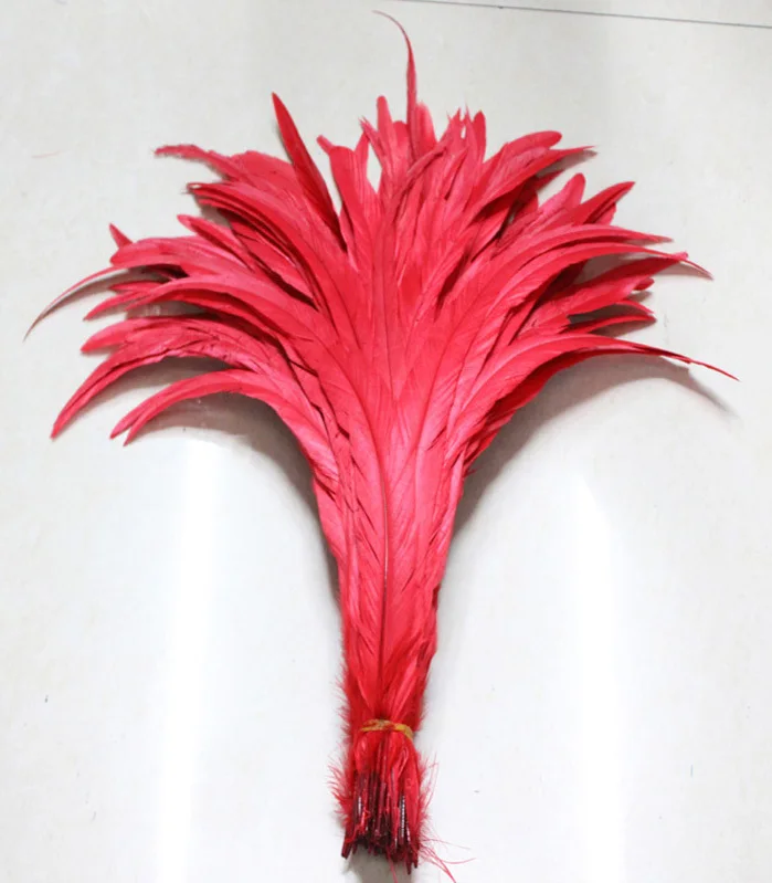 Free Shipping 100pcs red   Rooster Tail feather 12-14inches 30-35cm Dyed conque/cock tail Feathers