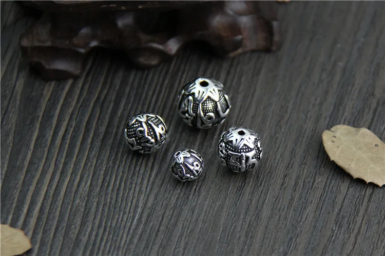 100% 925 Sterling Silver Spacer Beads 8mm 10mm 12mm 14mm Buddha Mantra Craft Charm Beads DIY Jewelry Making Bracelets Findings